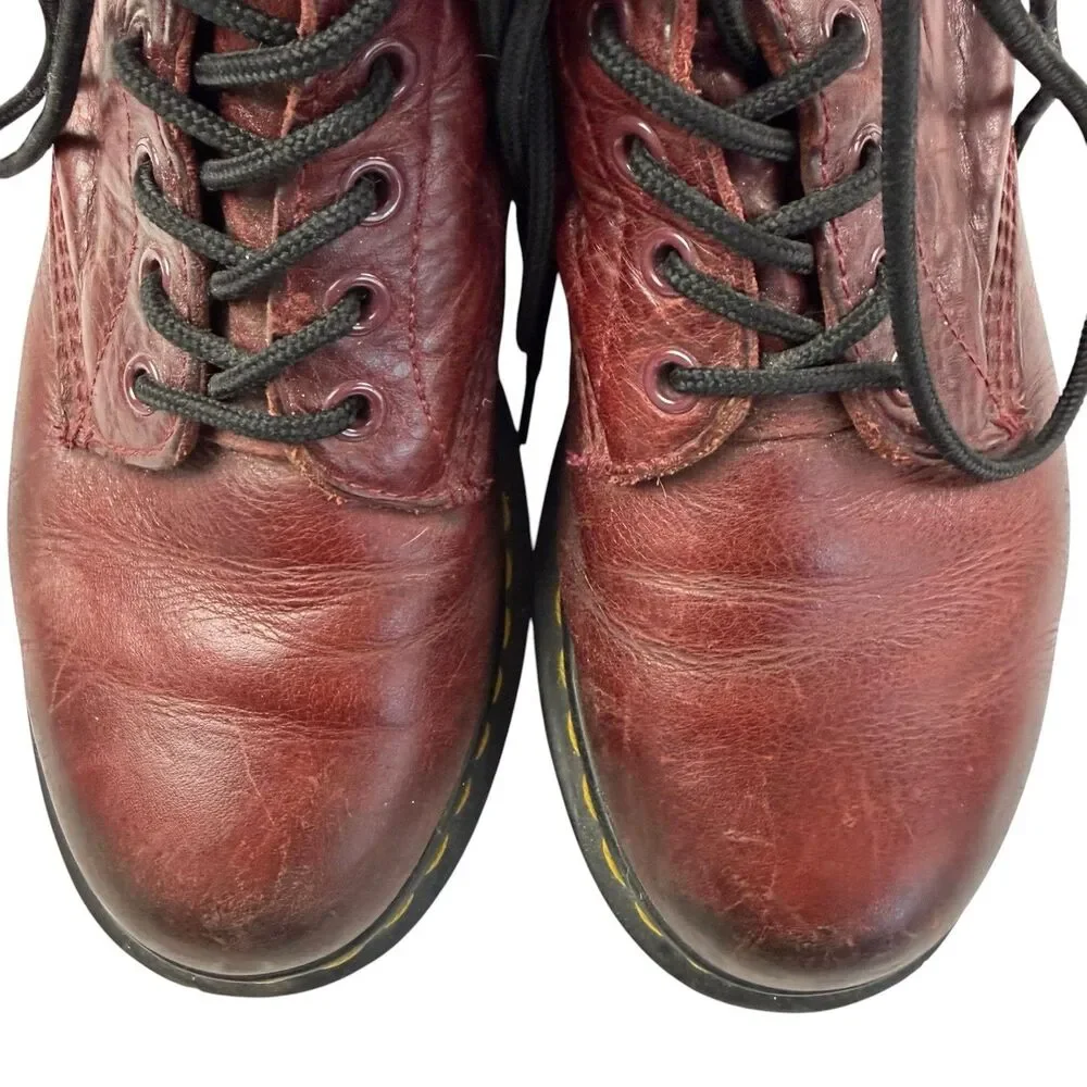 Dr. Martens 1460 Pascal Cherry Red Leather Lace Up Combat Boots Men 8 39